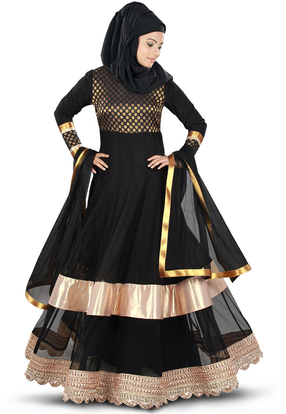 Woven Nida  Abaya  in Black QAM410