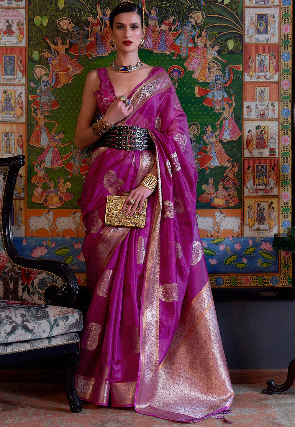 Buy Uppada Semi Small Butta Saree Purple and Pink Saree Saree for Women  Online in India - Etsy