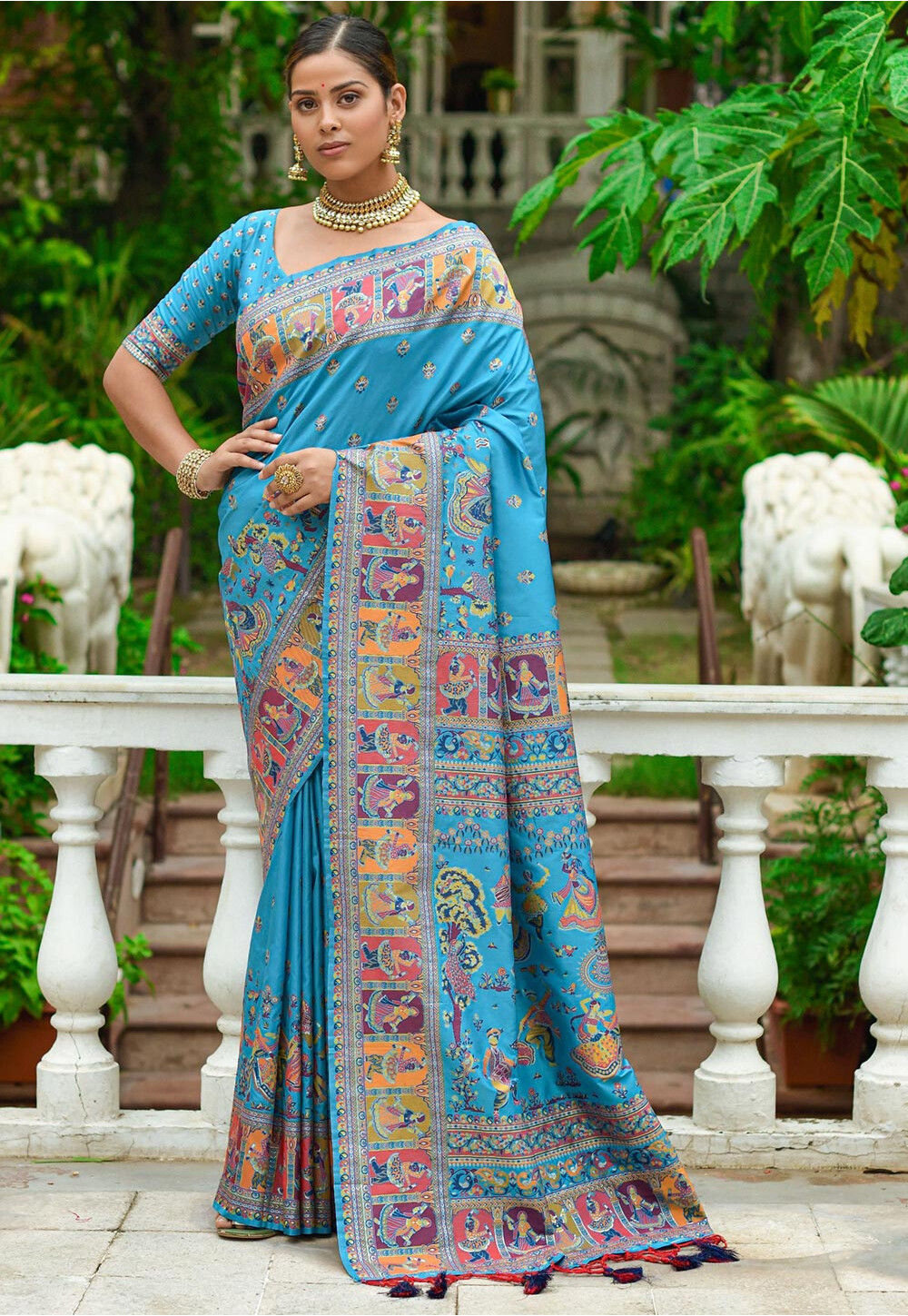 Woven Pashmina Silk Saree in Blue : SPF7443