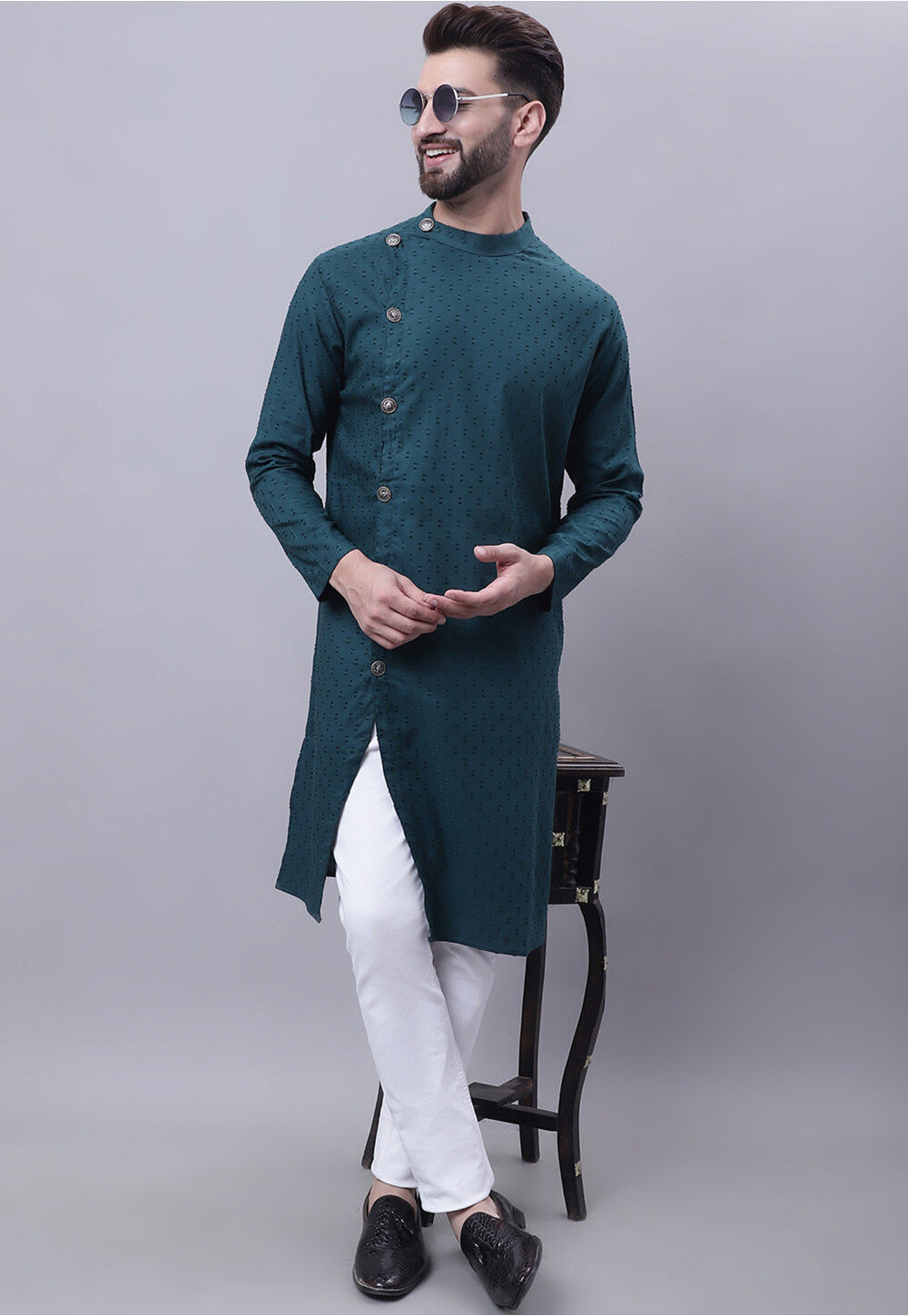 Blue Cotton Dobby Ethnic kurta