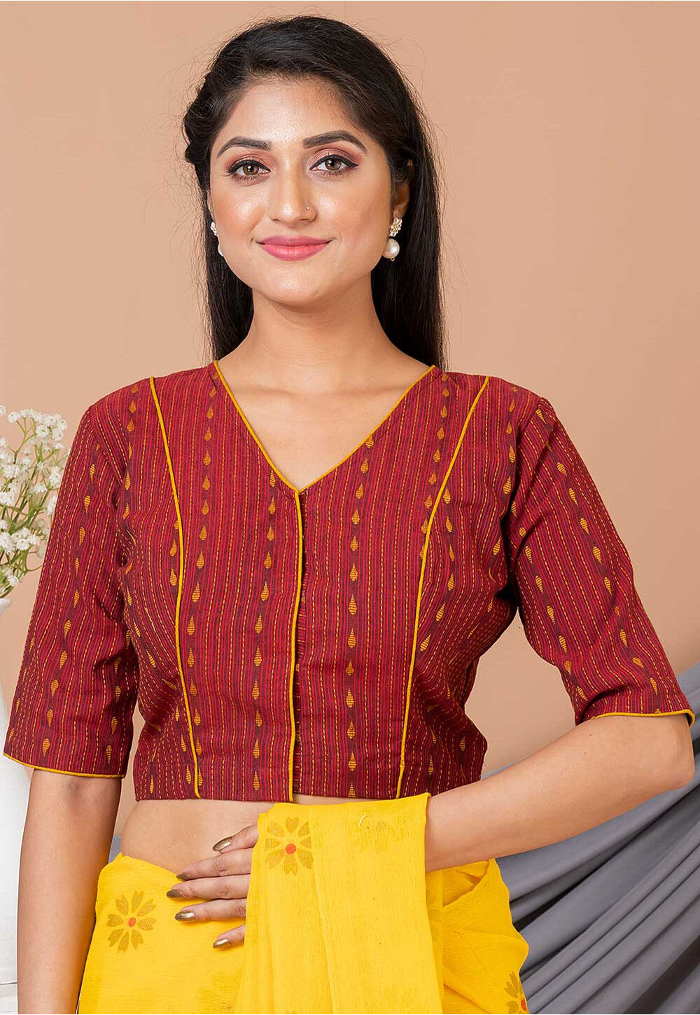 Buy Woven Pure Cotton Jacquard Blouse in Maroon Online : UTY59 ...