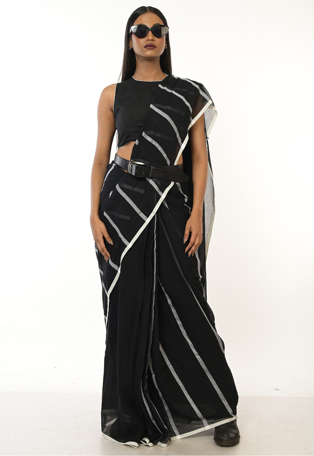 Black Pure Mul-Mul Cotton Saree