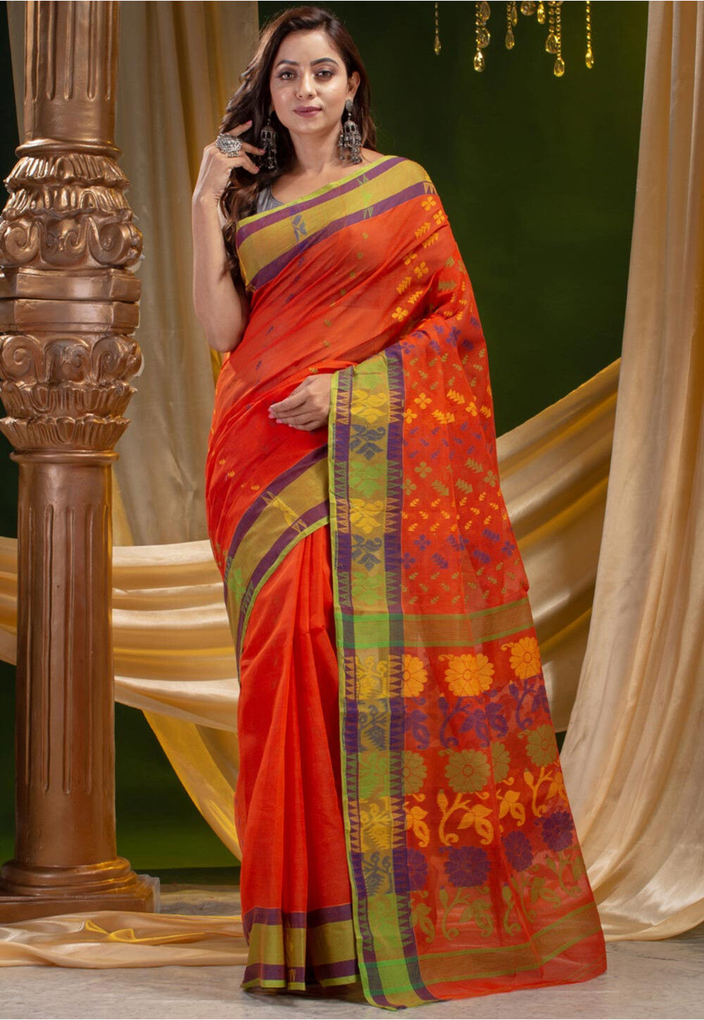 Admiring Dark Orange Color Silk Material Silk Weave Work Saree