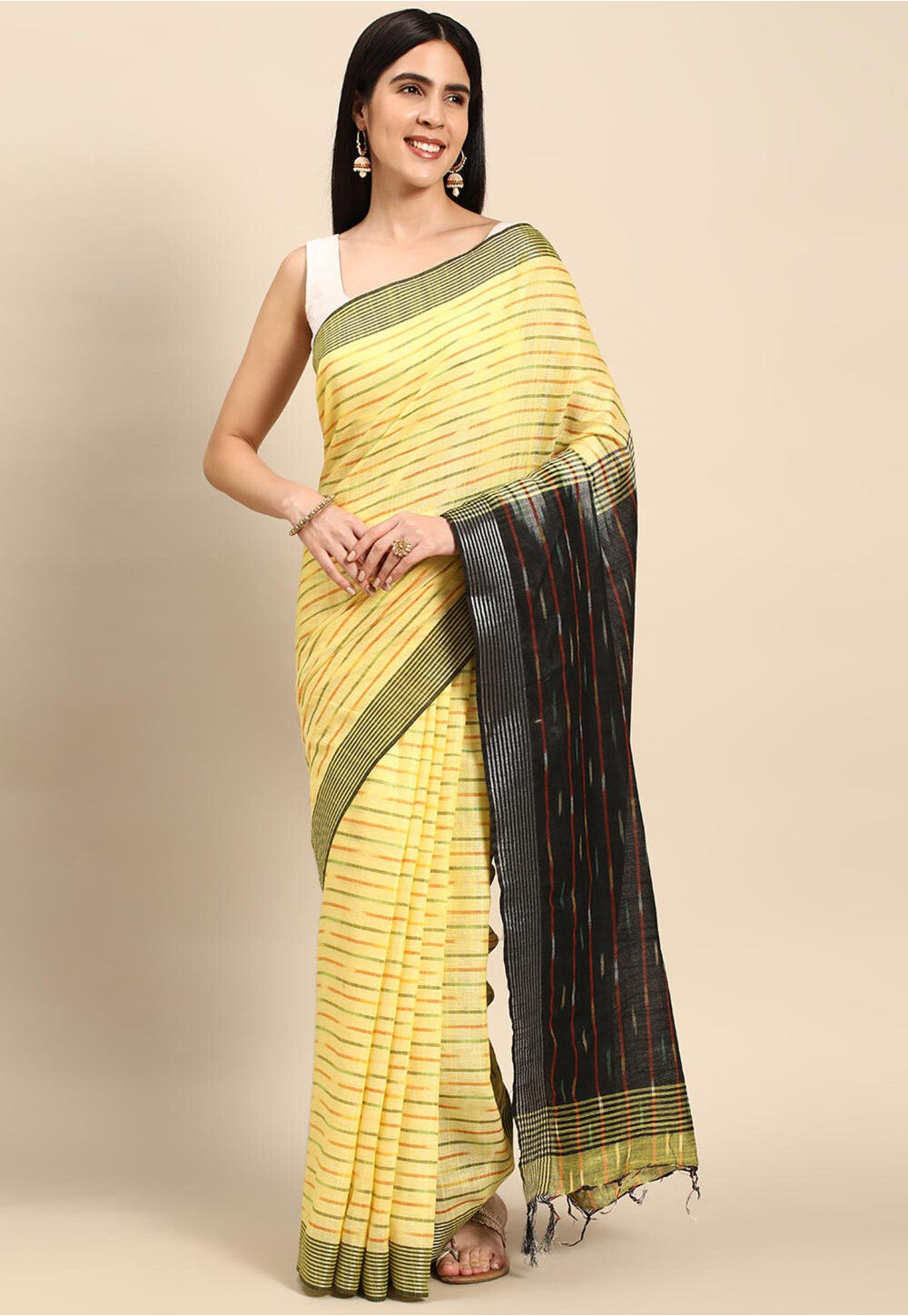 Yellow Pure Mul Cotton Saree main image 1