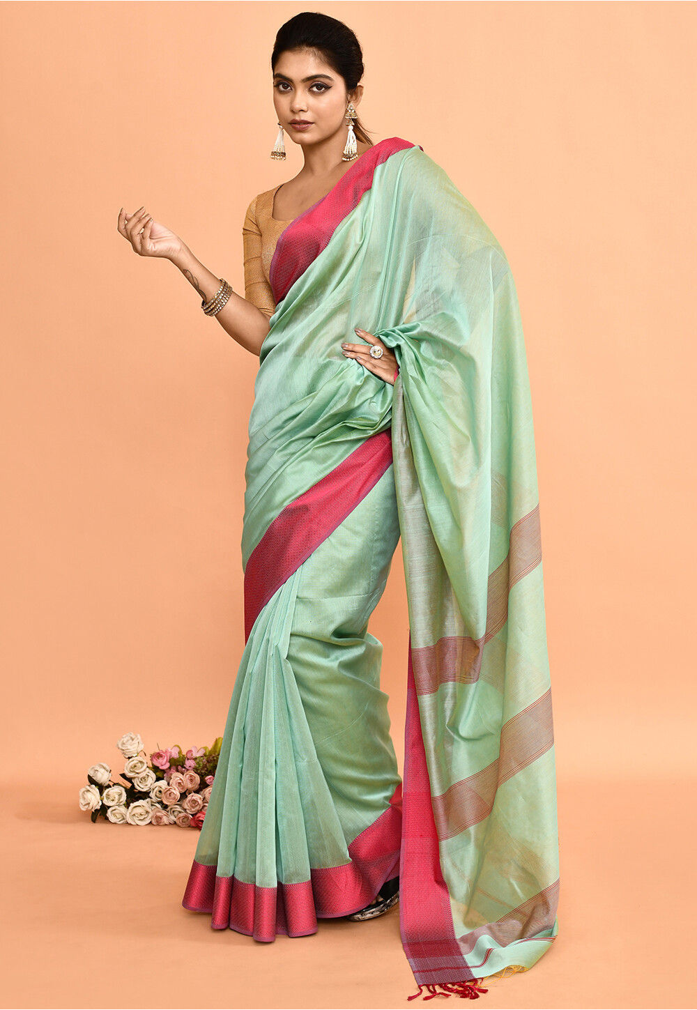 Pastel Green Maheswari Silk Saree