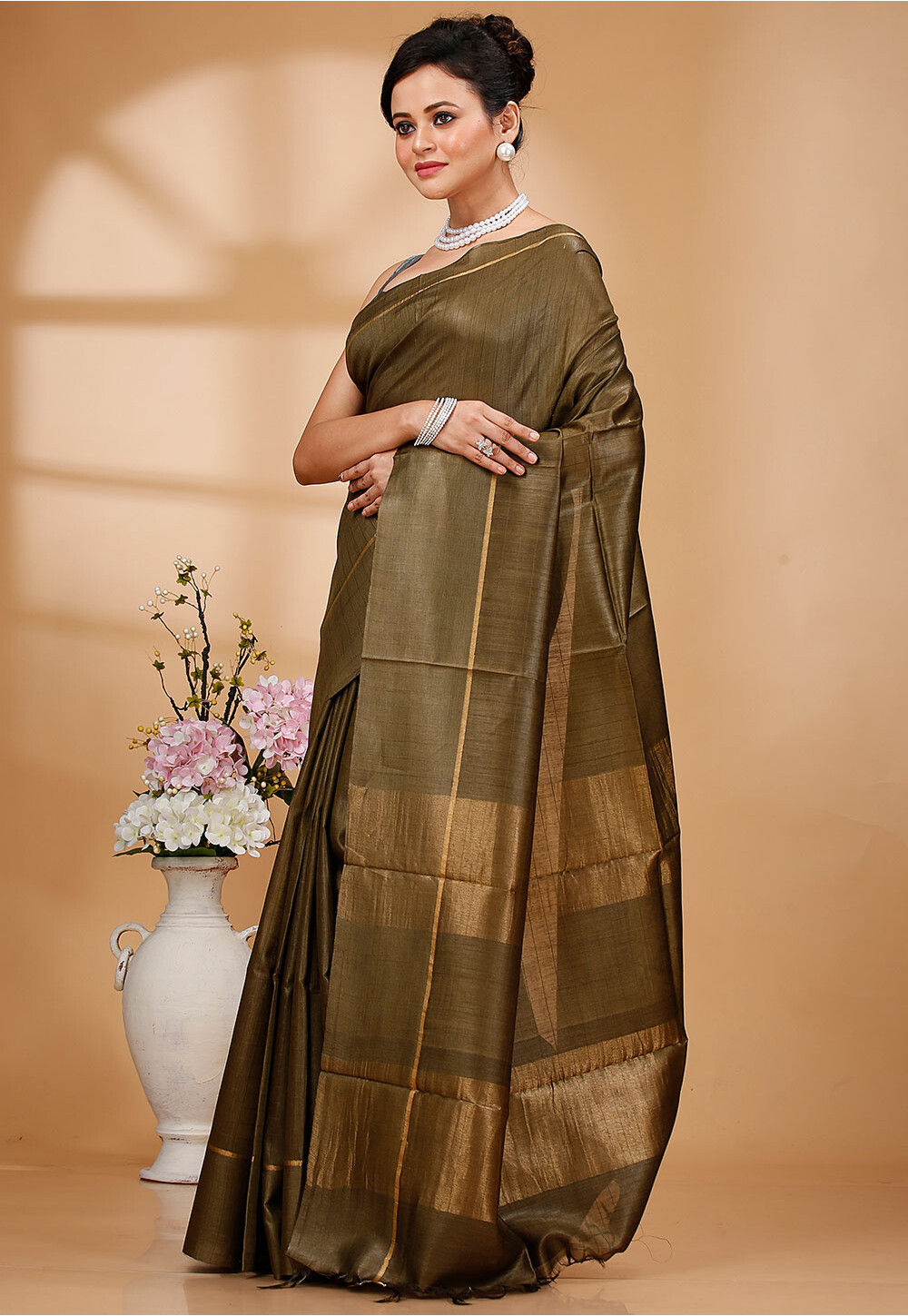 Olive Woven Design Silk Blend Saree