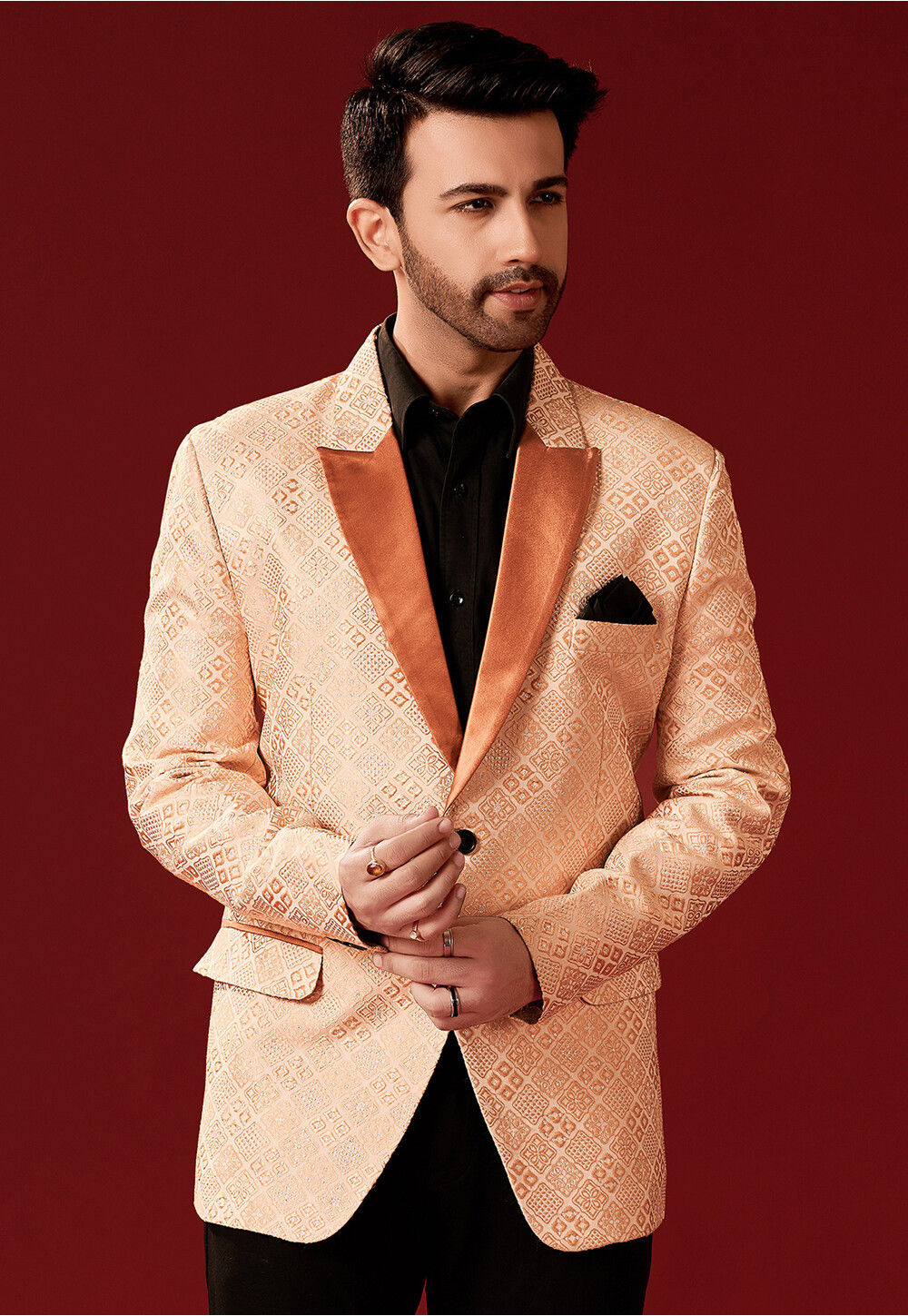 Woven Satin Jacquard Blazer in Light Orange