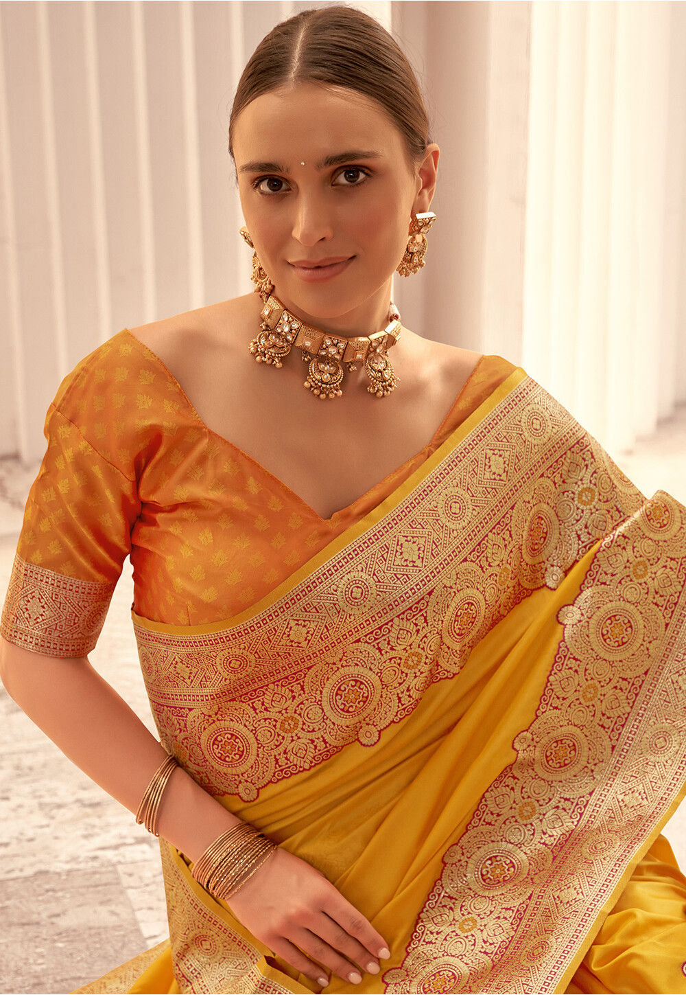 Pink Woven Satin Silk Saree main image 0