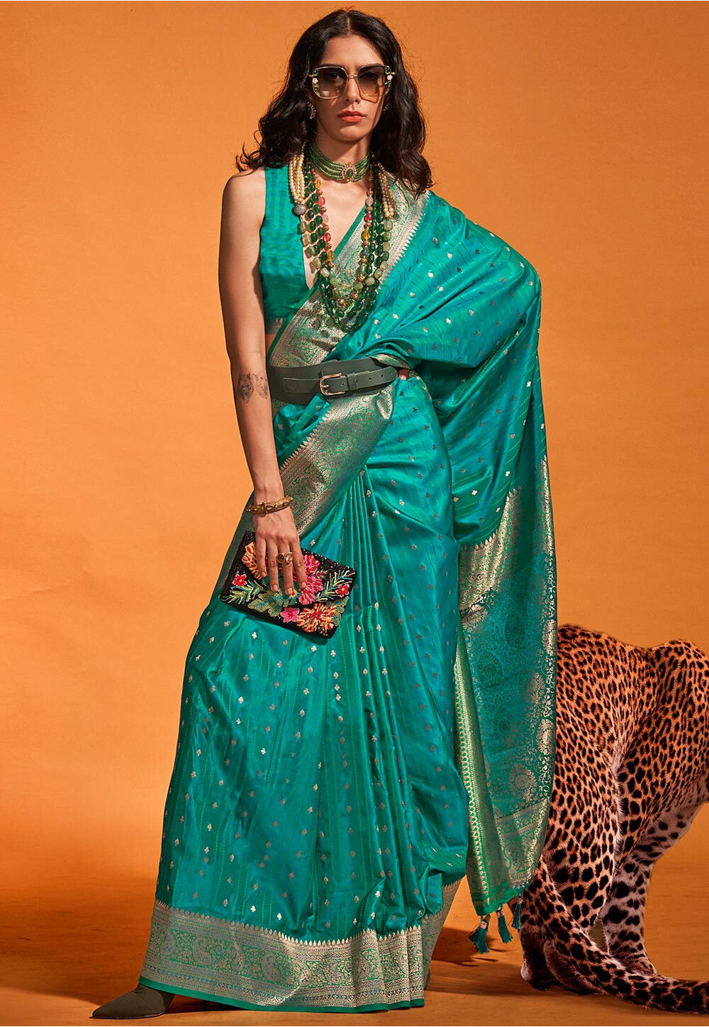 Teal Woven Silk Saree