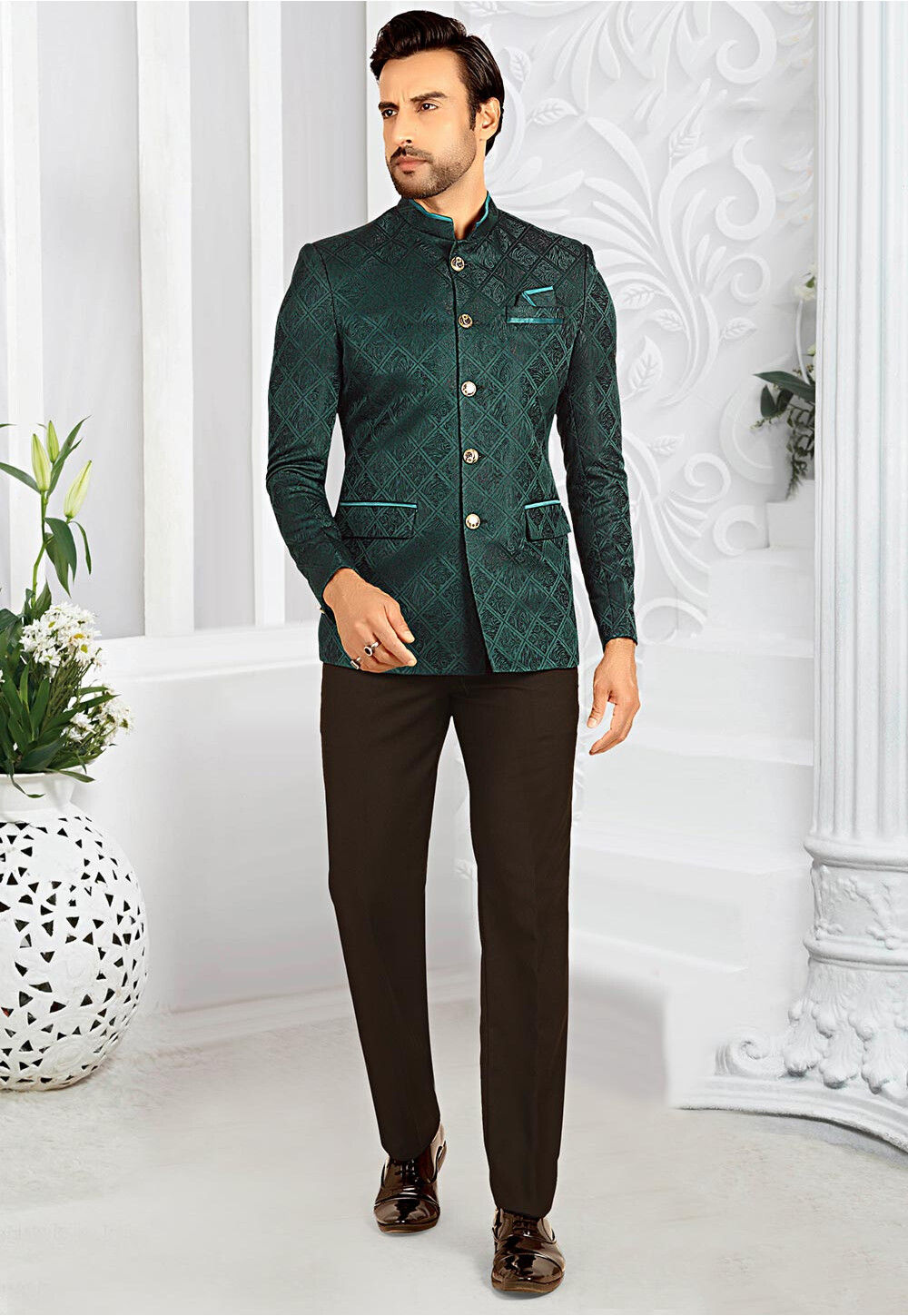 Olive green jodhpuri suit discount