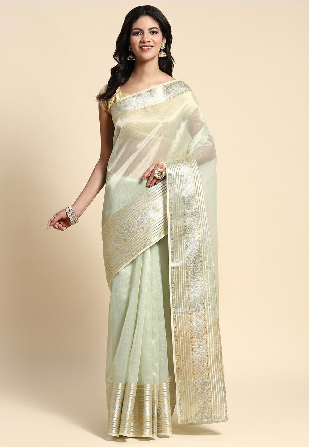 Pastel Green Tissue Saree