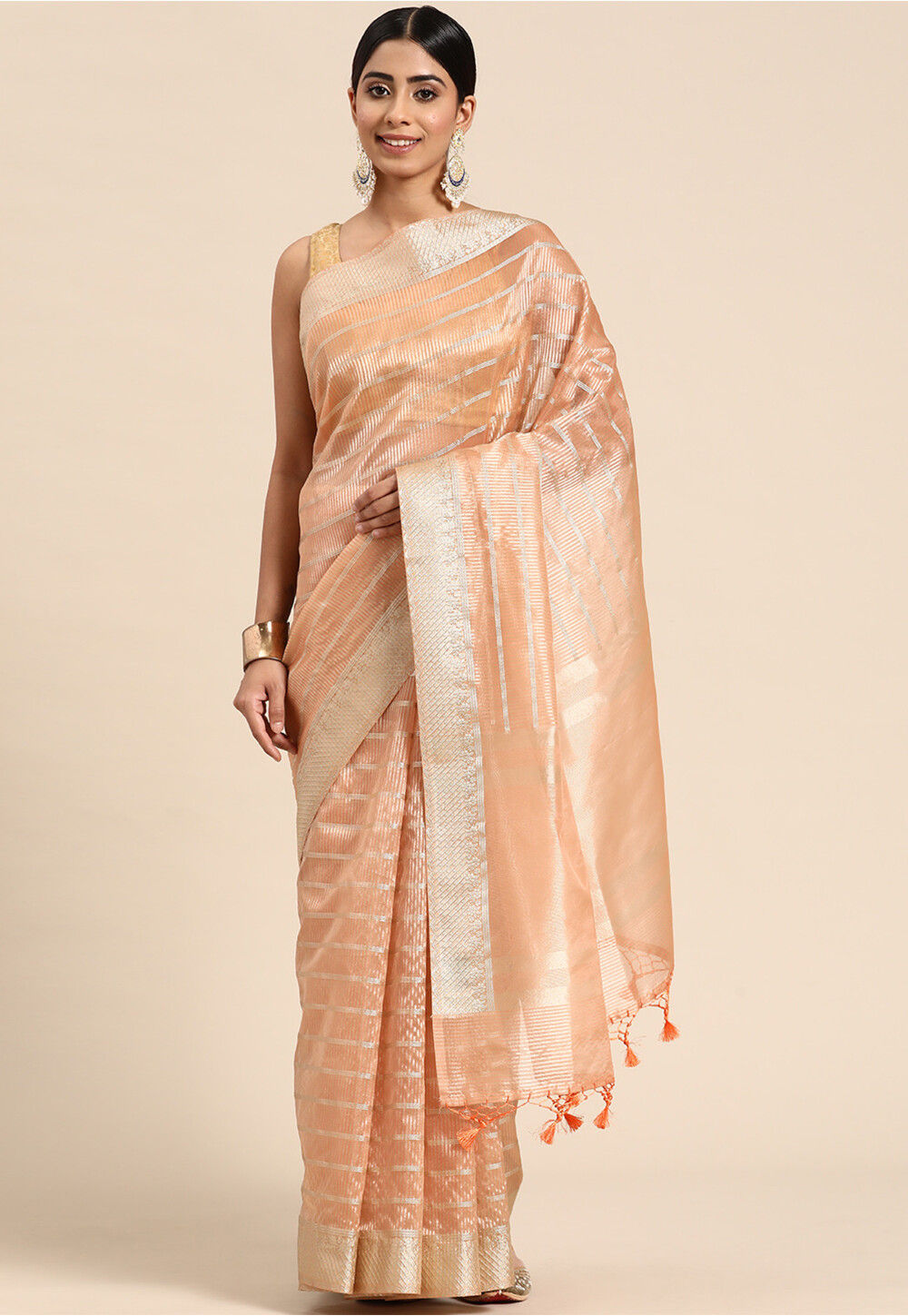 Peach Tissue Saree