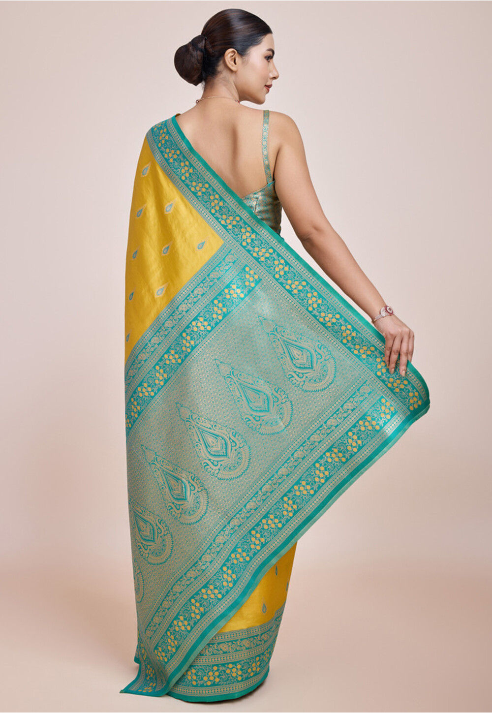 Yellow Woven Tissue Saree