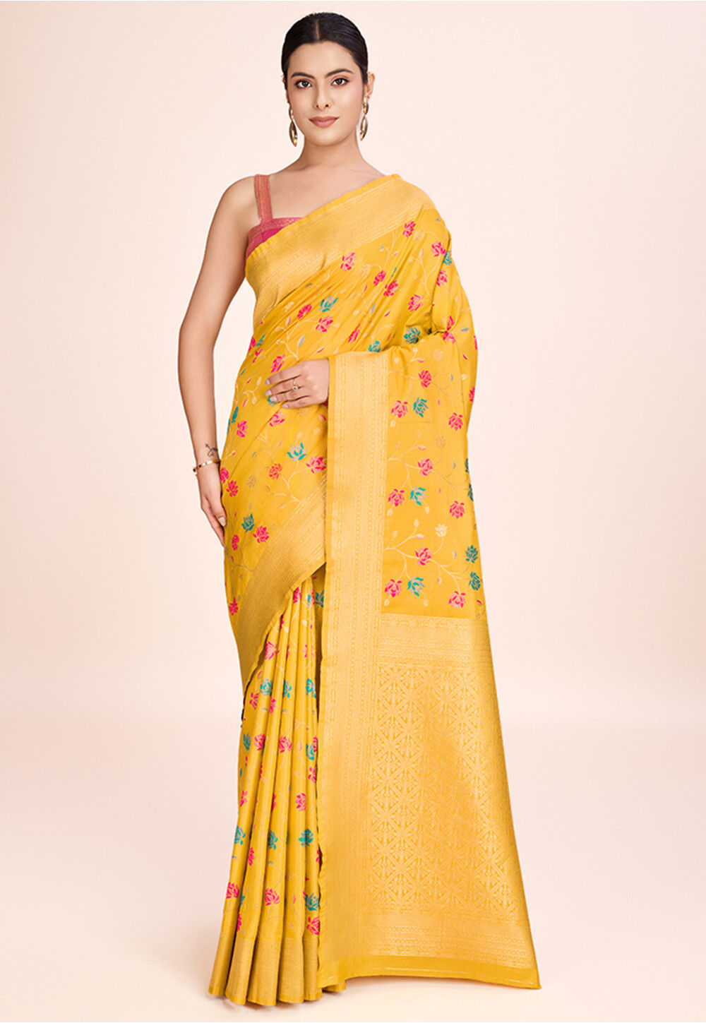 Yellow Woven Tissue Saree main image 1