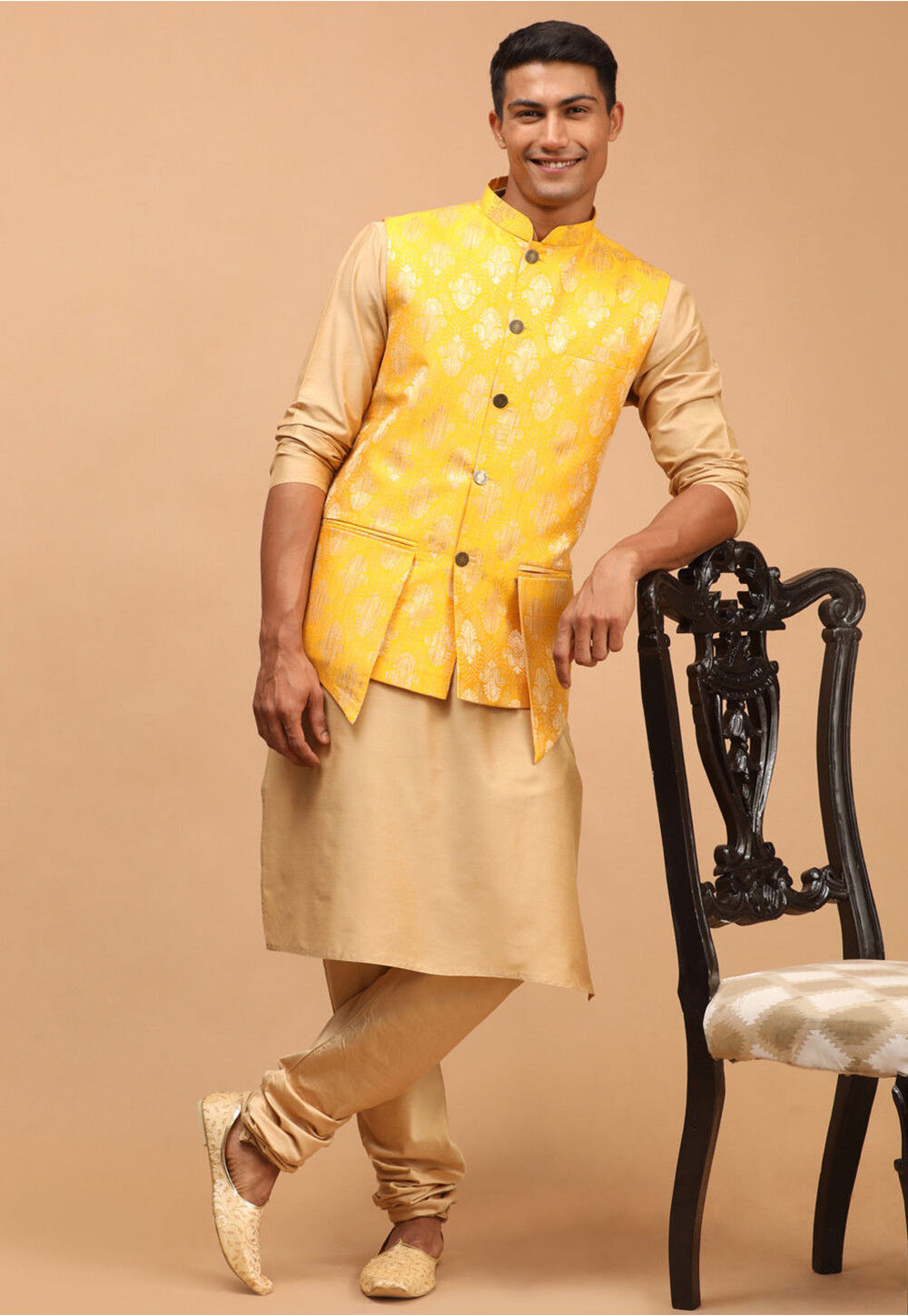 Beige Embroidered Viscose Kurta Set