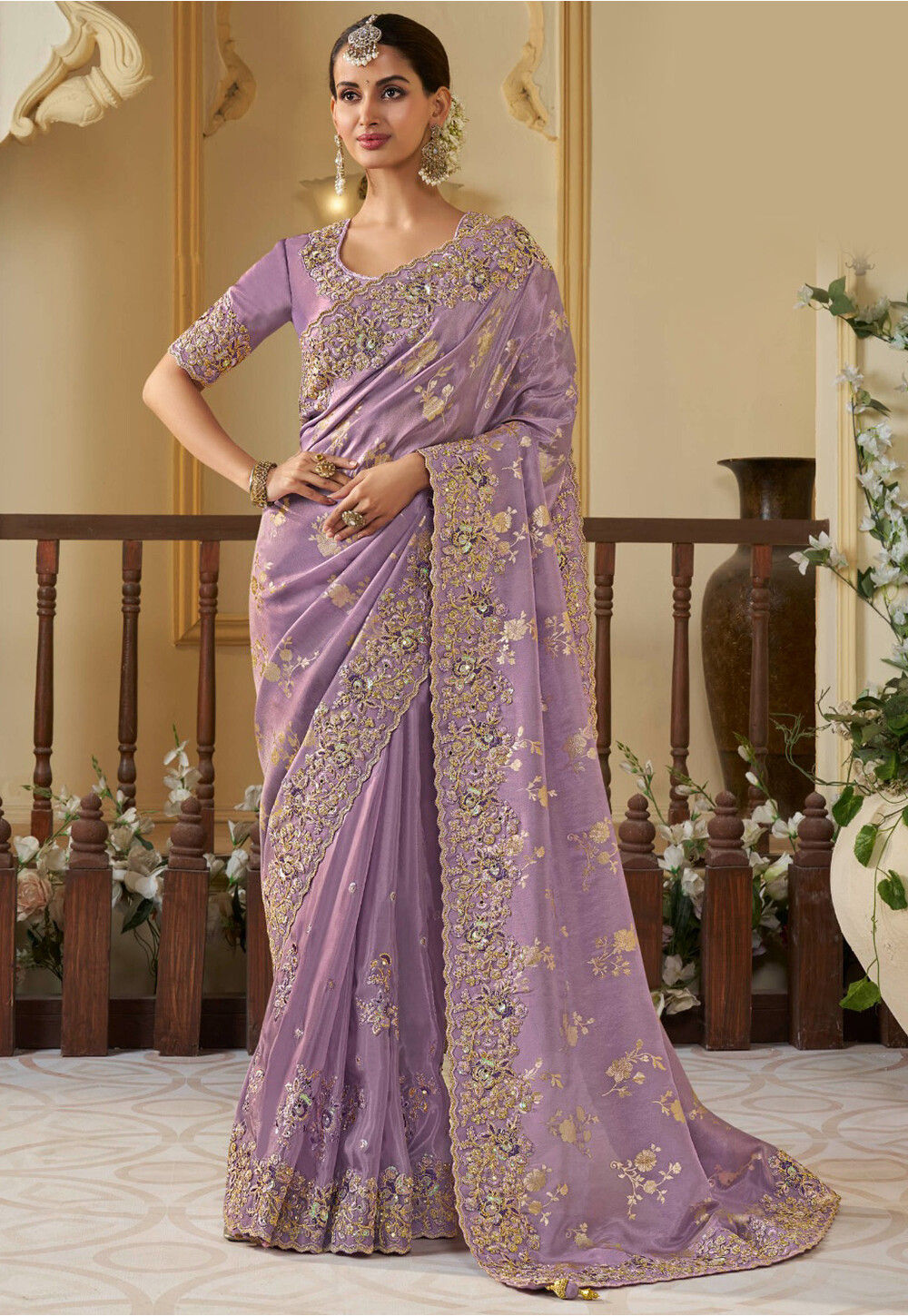 Purple Woven Pure Viscose Saree main image 1