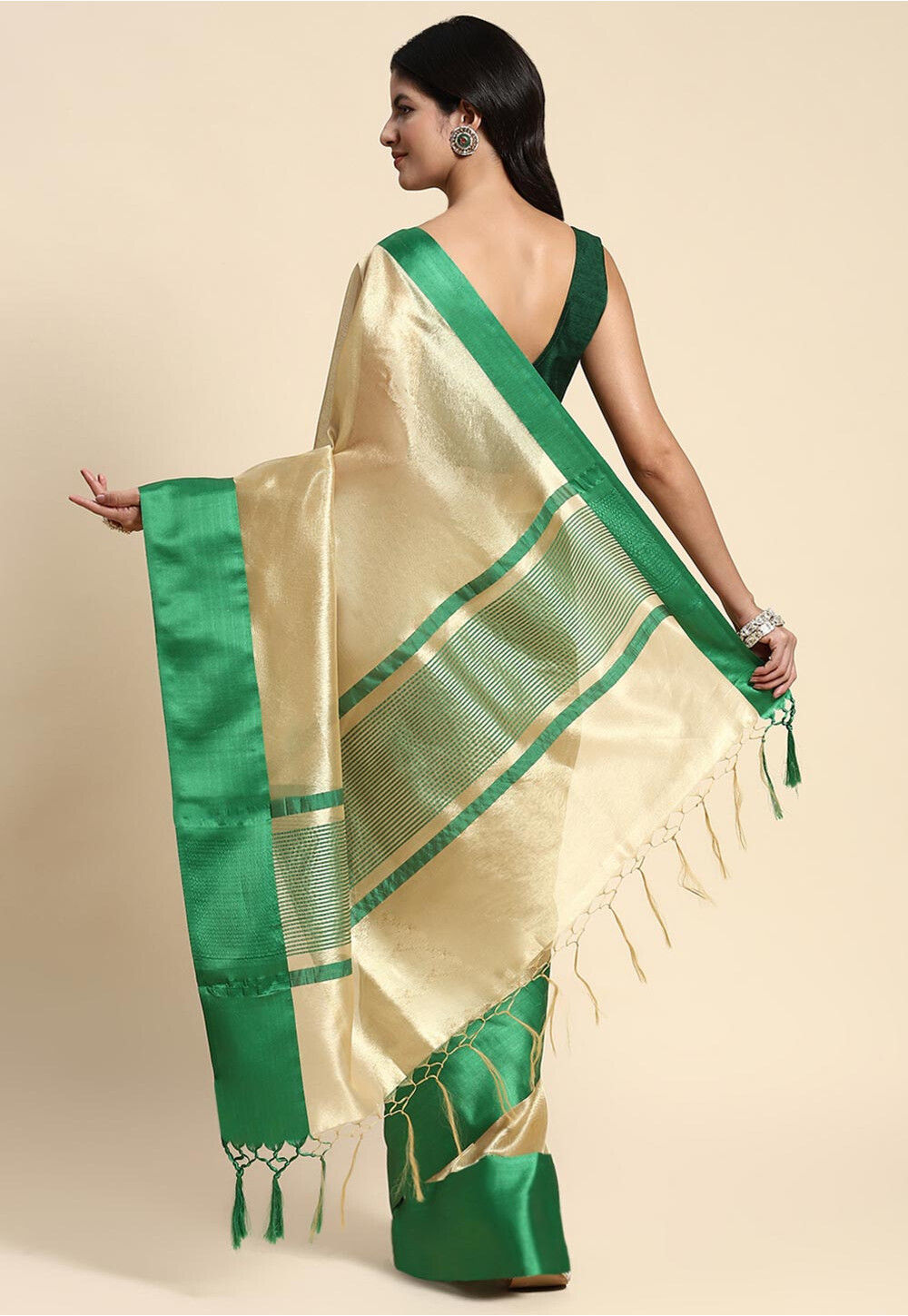 Purple Woven Zari Tissue Saree main image 1
