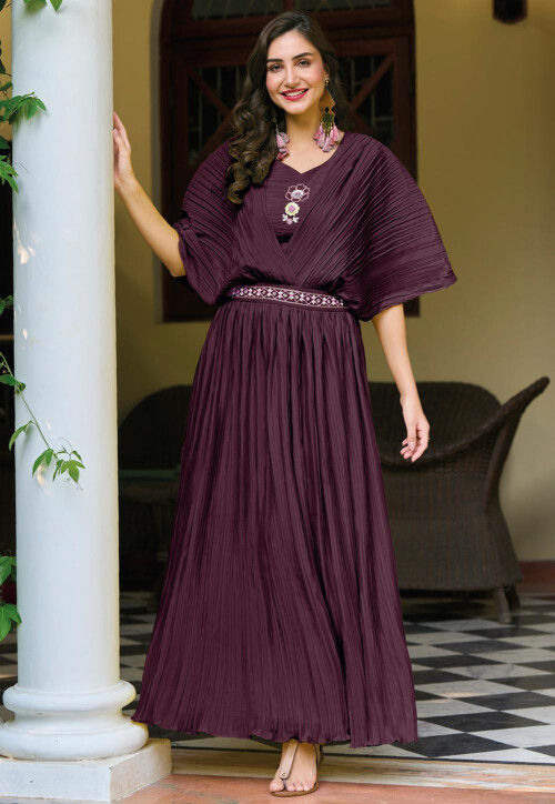 Buy SASSAFRAS Olive Green & Pink Accordion Pleat Printed Maxi Dress -  Dresses for Women 11364432 | Myntra