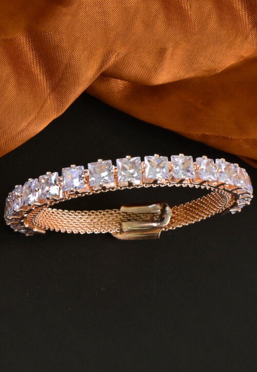 Stainless Steel Round Diamond & Bead Adjustable Bracelet | KALIFANO