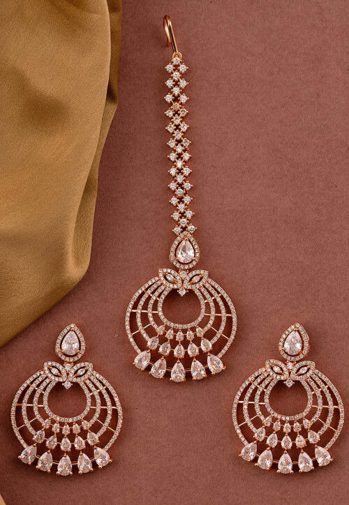 Awesome American Diamond Indian Jewelry Design Chandbali Earrings With  Maang Tikka Set COMBO Set - Etsy