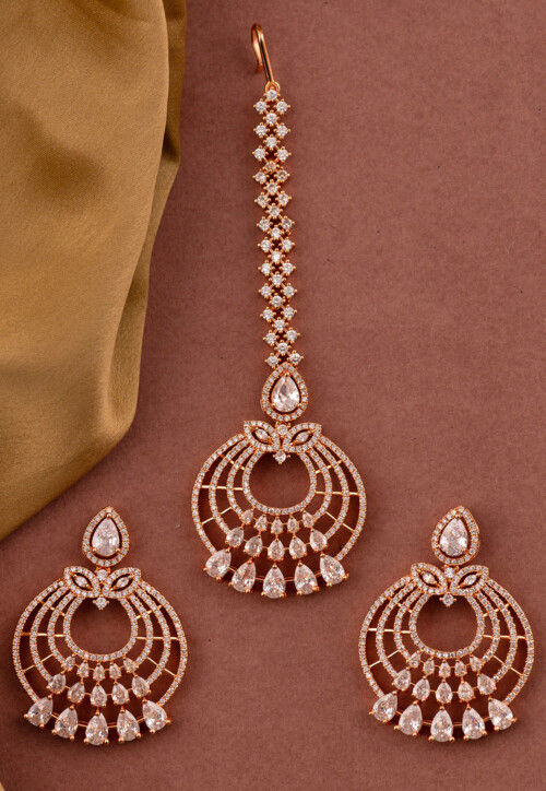 American Diamond Studded Chandbali Earrings Set