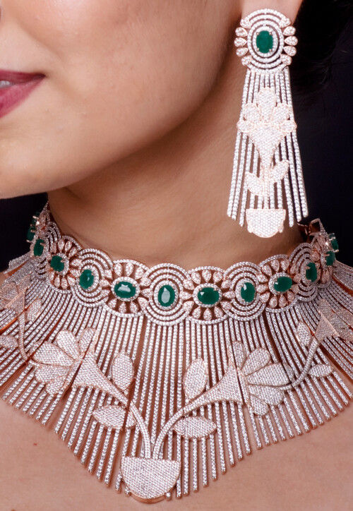 Gemzlane Pink Choker Diamond Necklace Set | Gemzlane