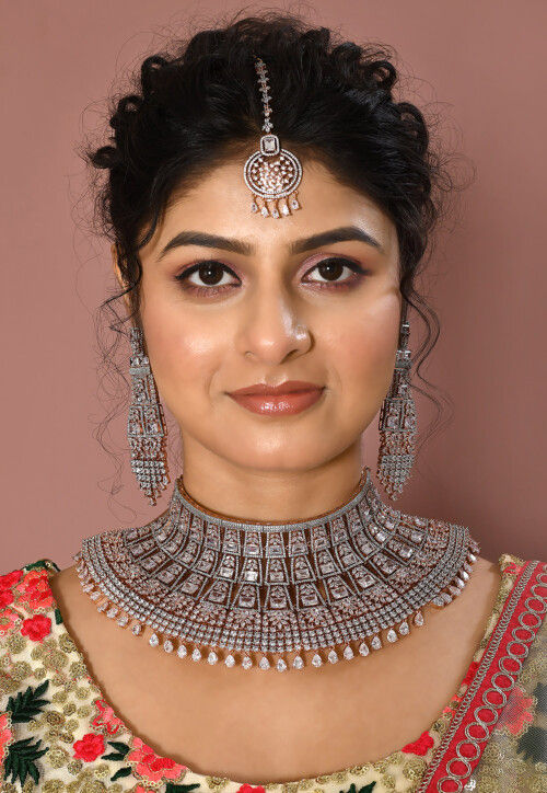 American Diamond Studded Layered Necklace Set