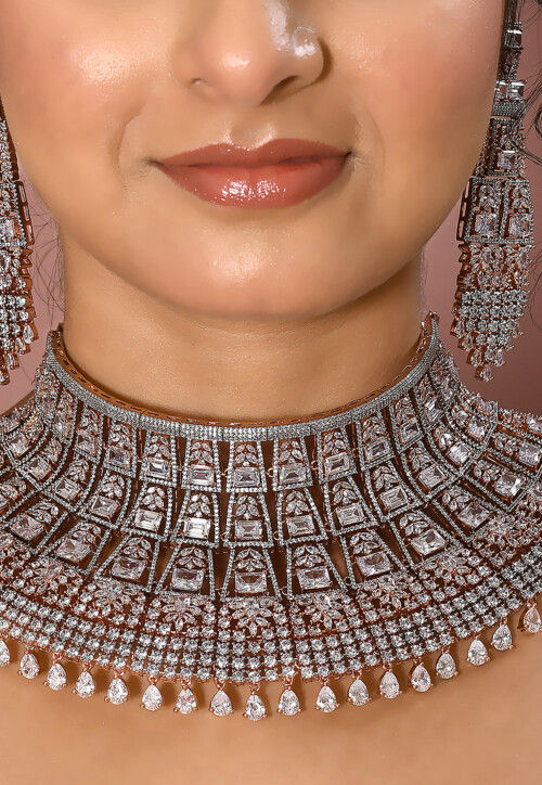 American Diamond Studded Layered Necklace Set