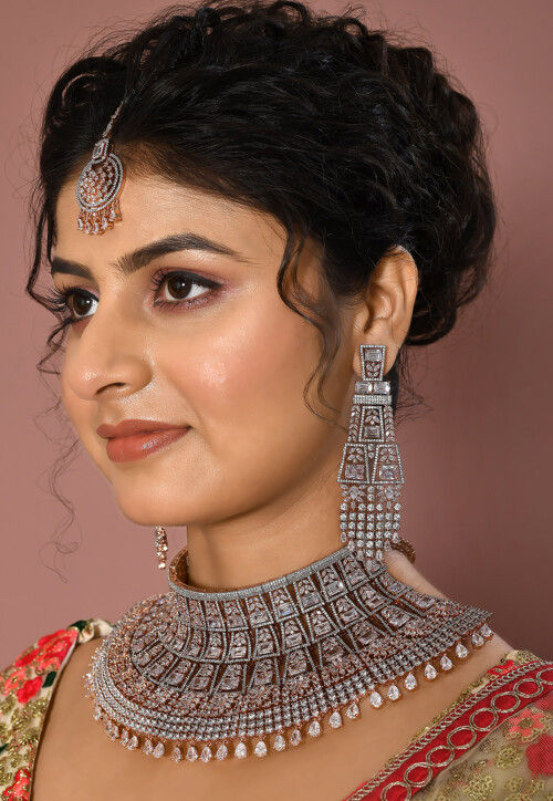 American Diamond Studded Layered Necklace Set