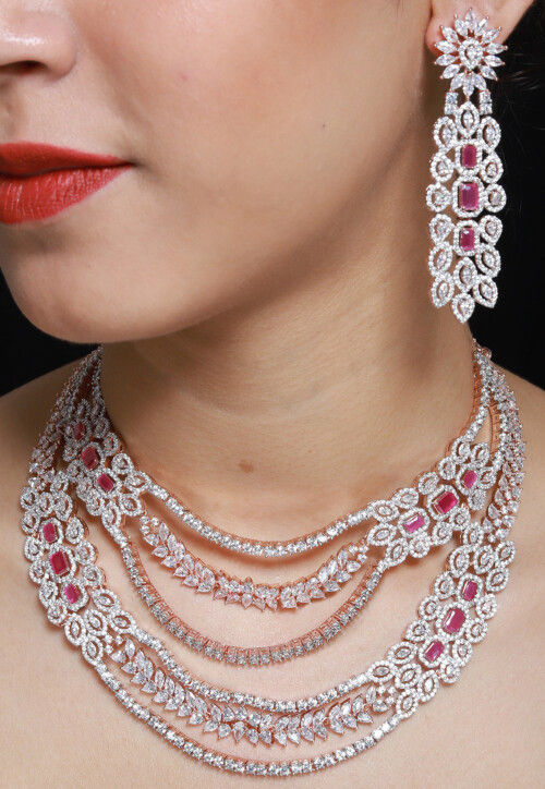 American Diamond Studded Layered Necklace Set