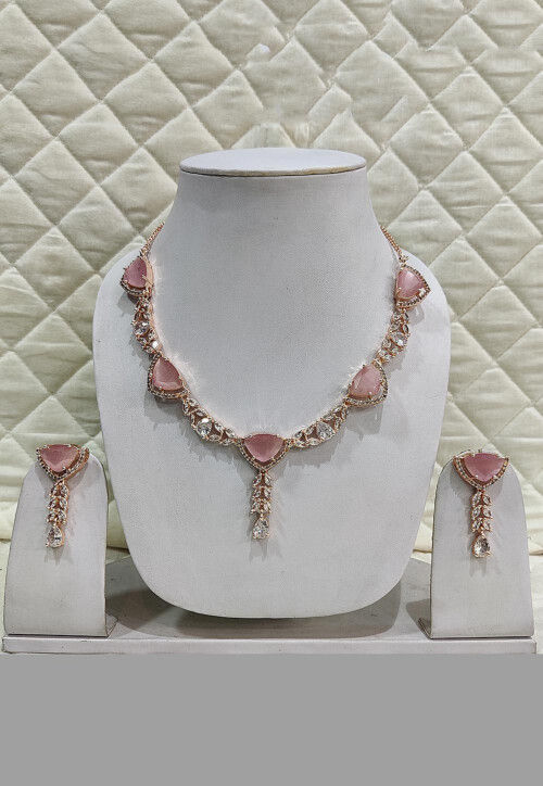 Beautiful Pink and White American Diamond Necklace
