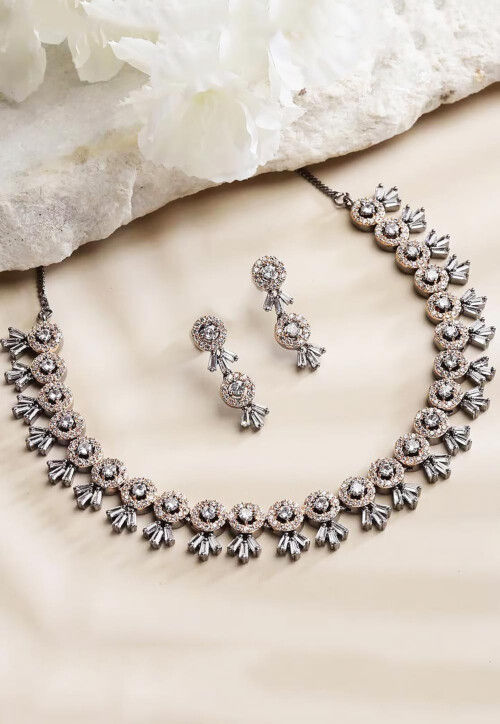 Buy American Diamond Studded Necklace Set Online JQT237 Utsav Fashion