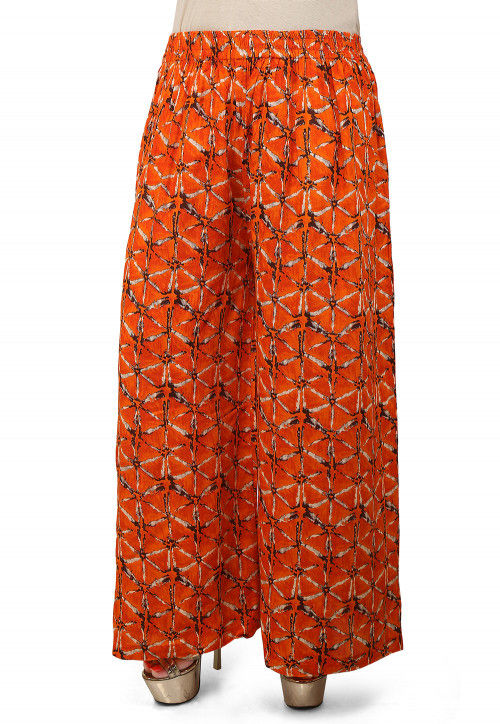 Block Printed Rayon Palazzo in Orange