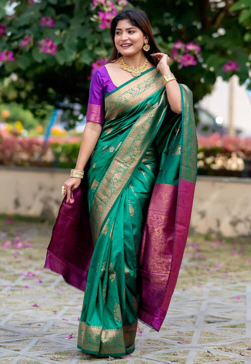 Banarasi Art Banarasi Silk Saree in Teal Green