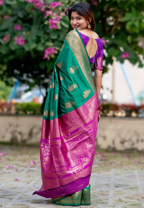 Banarasi Art Banarasi Silk Saree in Teal Green