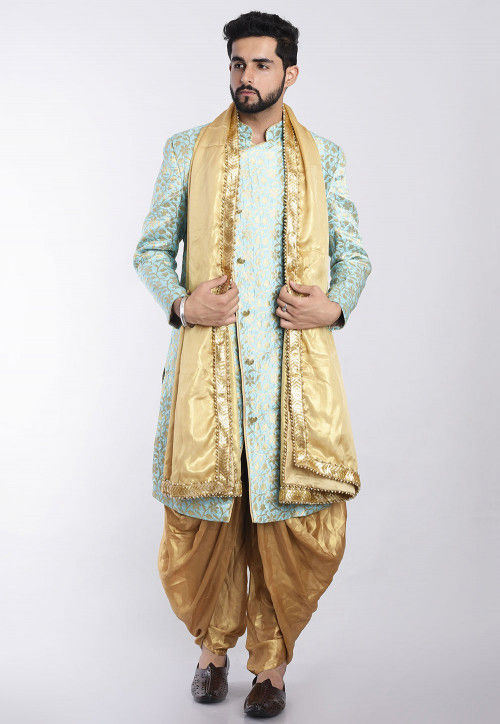 Banarasi Brocade Dhoti Sherwani in Sea Green