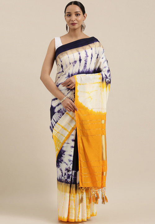 Banarasi Crepe Silk Shibori Saree in Multicolor