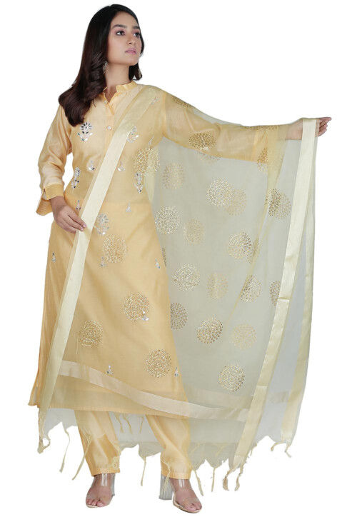 Buy Naveera Women's Katan Silk Banarasi Unstitched Salwar Suit Dress  Material With Katan Dupatta (Beige) at Amazon.in