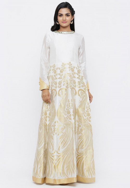 Banarasi Anarkali Gown in Off White