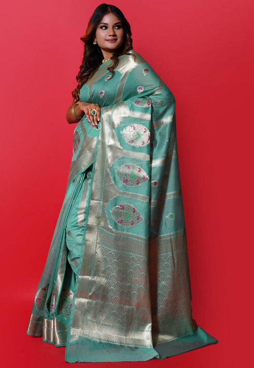 Sky Blue Woven Banarasi Silk Saree – LusionWear