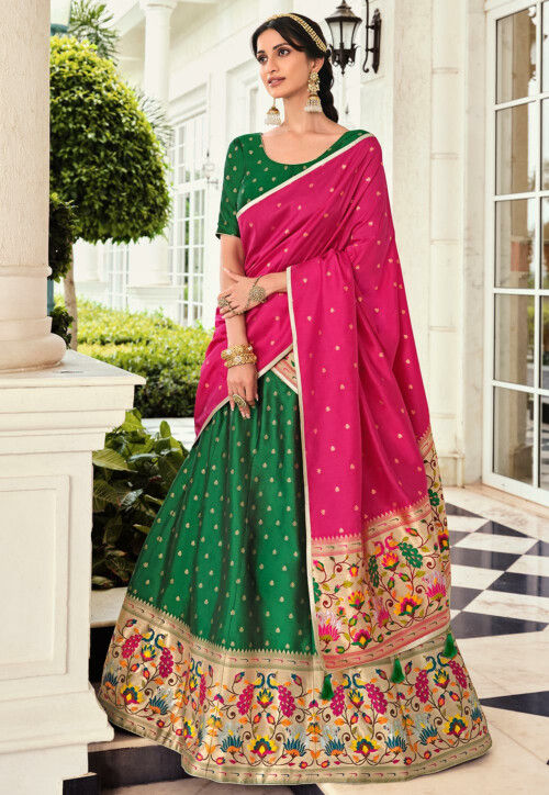 Buy HALFSAREE STUDIO Women Liril Solid Banarasi Silk Lehenga with Unstitched  Blouse and Dupatta Online at Best Prices in India - JioMart.
