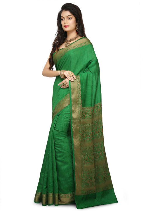 Banarasi Muga Silk Saree in Green