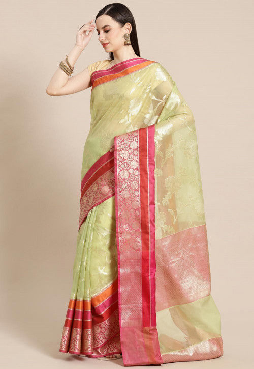 Organza saree with Banarasi blouse – Akrithi