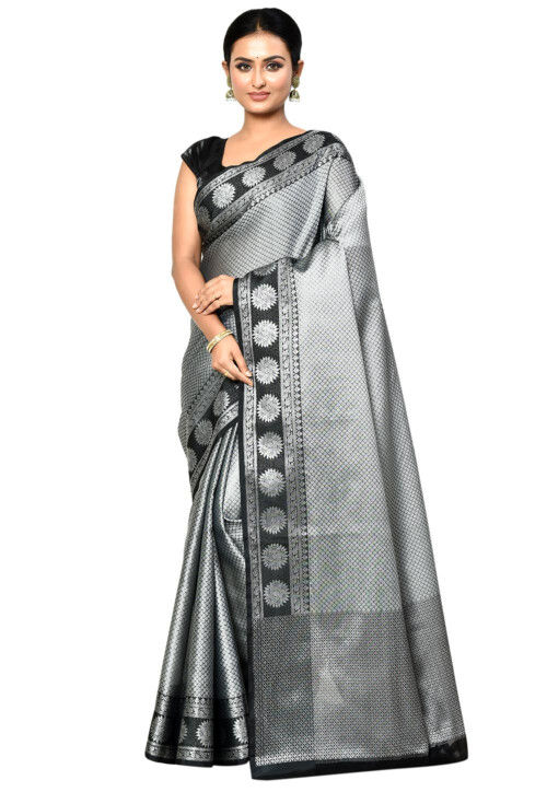 Banarasi Organza Tanchoi Saree in Dark Grey