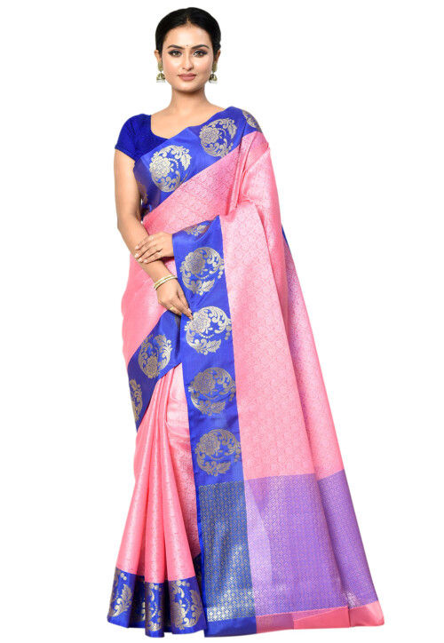 Banarasi Organza Tanchoi Saree in Pink