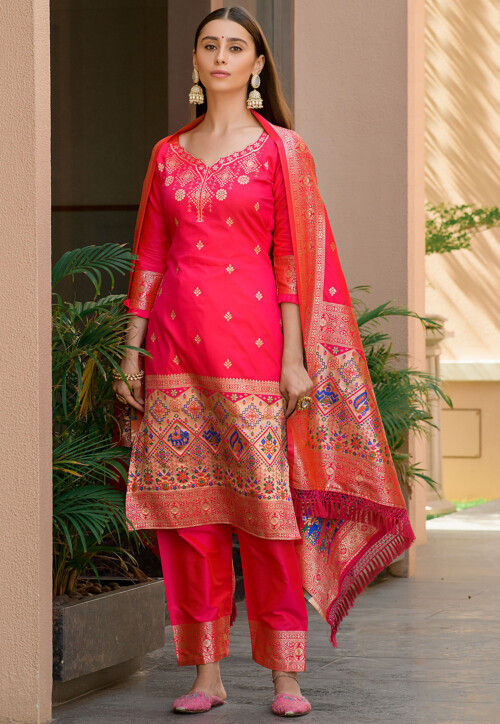Off White Banarasi Silk Pakistani Suit 269106