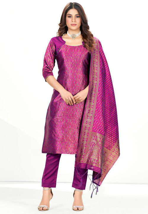 Kurti Indian Pakistani Women Banarasi Suit Kurta Pants Set Dress Salwar  Kameez | eBay