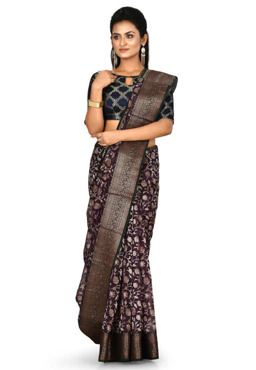 Banarasi Pure Cotton Handloom Saree in Dark Violet