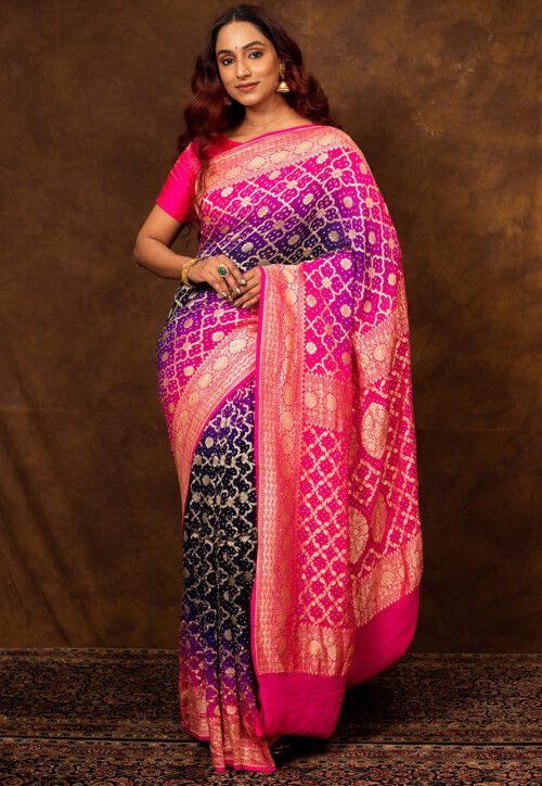 Banarasi zari bandhej pure georgette saree hotsell