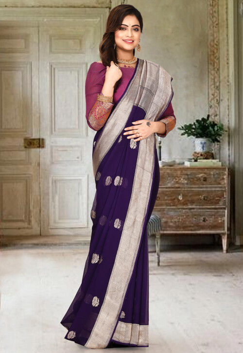 Banarasi Pure Georgette Saree in Navy Blue